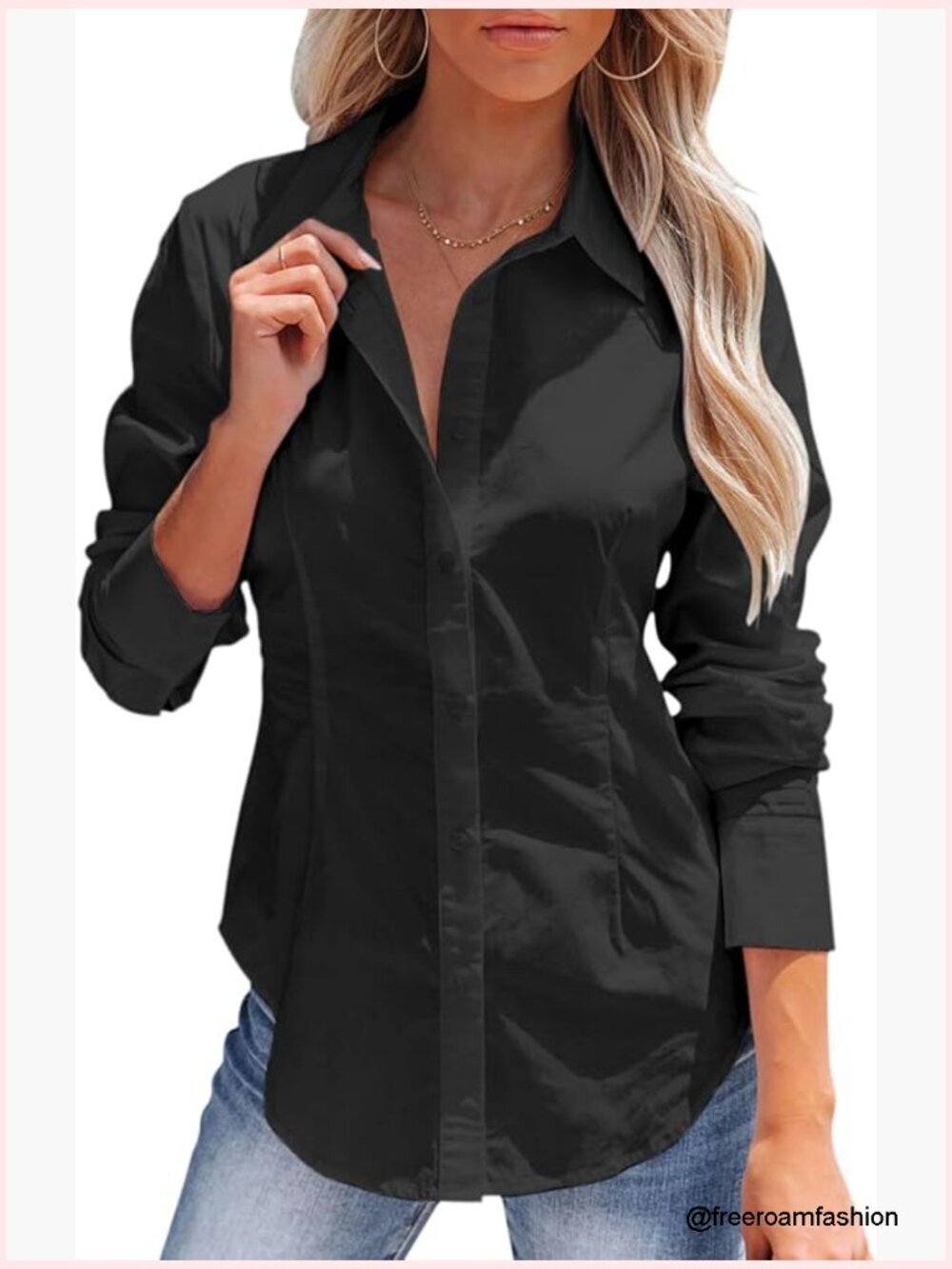 Women's Wrinkle Free Long Sleeve Button Down Blouse for Work - Slim Fit
